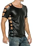 Latex ähnliches Herren Shirt 1/2 Arm- Kunstleder Shirt mit seitlich transparenten Ausschnitten - Grösse L