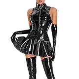 Latex Dessous Für Damen Sexy Outfit Leder Minirock Sex Unterwäsche Frauen Set Body Stockings Minikleid Kleidung Reizwäsche Bodysuit Negligee Kinky-Outfit Kleider Dessous-Sets Rock Kleid Schwarz Kurz