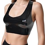 GREEFEI Latex Gummi Weste Tops Damen,Schwarze Latex Weibliches Rave Outfit Clubwear Korsett Weste Camisole Crop Top L