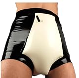 VIYOLI Schwarz-weiße aufblasbare sexy Latex-Shorts aus Gummi, Unterhose, Unterwäsche, Schwarz und Weiß, M