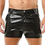 QiaTi Herren PU Leder Shorts Elastische Taille Rave Hot Short Pant Reißverschluss Sexy Shorts mit Taschen für Männer
