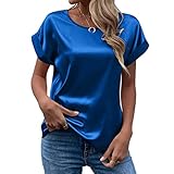 Satin Bluse Damen Elegant T Shirt Kurzarm Seidenbluse Seidentop Rundhals Sommer Oberteile Lässig Arbeitshemd Locker Bequeme Blusenshirt T-Shirt Frauen Blusen & Tuniken