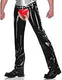 MINUSE Latexhose Open Code Hose Mit Seitlichem Reißverschluss Jean Sexy Cowboy Anpassen 0,4 Mm + Unterwäsche,Schwarze + Rote Unterwäsche,L