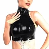 Schwarzes Latex Rollkragen Ärmellos T-Shirt,Damen Latex Tops Ärmellos Mit Reißverschluss,Geeignet für Cosplay Kostüme-L