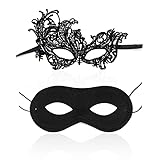 2er-Pack Paar-Abschlussball-Masken, 1 Phönix-Muster, 1 schwarzer, klassischer Stil sexy, elegante Party, Venedig, Karneval, Halloween, Augenbinde, Mystery-Halbmaske Männer und Frauen (Kombination B)