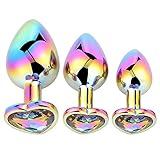 Flirt Analplug Buttplug 3 Stücke Set mit Wunderbare Farben Fetisch, Metall Anal Butt Plug Set Groß Mittel Klein Sexspielzeug für Anfänger Damen Männer Paare Gay mit Zierstein Herz