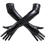 ZKSXOA 50cm Damen Lange Glänzende Frauen Sexy Look Leder-Optik Handschuhe Abendhandschuhe,Geeignet für Halloween, Weihnachten, Hochzeitsfeiern, Schwarz