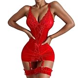 2024 – Frauen Mode Sexy Kleid Dessous Roleplay Dessous Set Sexy Frauen Kostüme Rot Plaid Spitze Unterwäsche Set Body Blau Lang, rot, 48