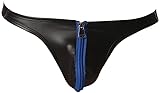 Cave Hero Latex ähnlicher String mit Reissverschluss vorn - Wetlook String mit Zipper - blau M