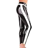 Kangxinsheng Schwarz Latex Hose für Männer mit Weißen Seitenstreifen,Mode Latex Leggings,Geeignet für Club Cosplay Kostüme-XL