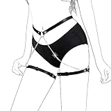 HILEYOLLA Damen Punk Leder Taille Kette Strumpfband Gürtel Mit Hüftketten Sexy Oberschenkel Holster Bein Kette Geschirr Leder Bein Harness Caged Frauen Fetisch Sexspielzeug für Frauen