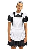 MSemis Herren Kostüm Satin Kleid mit Schürze und Stirnband Zimmermädchen Hausmädchen Putzfrau Dienstmädchen Karneval Faschingskostüm Schwarz XXL