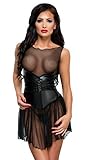 Schwarzes erotisches Frauen Gogo Mini Kleid Chemise transparent aus Wetlook Material und Tüll S/M