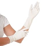 Franz Mensch Hygostar Nitrilhandschuhe Safe Long | Latex- und puderfrei, weiß, 8/M, 30cm, 100 Stück, Einweghandschuhe, extra lang und robust, langer Schaft