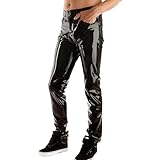 IOKUKI Latexhosen für Männer,Schwarze Latex-Leggings mit Reißverschluss im Schrittn,Geeignet für Gummi Party Kleidung-S