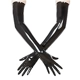 Schwarze Lange Latex Handschuhe für Damen und Herren,Wet Look Handschuhe aus Naturkautschuk Cosplay Kostüm Party Clubwear-M