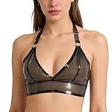 GREEFEI Transparenter Schwarze Latex BH,Weiche Gummi BHS Ohne Bügel,Handgefertigte Damen Unterwäsche für Latex Liebhaber L