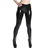 Kangxinsheng Damen Schwarze Latex Trousers Leggings Mit Schrittreißverschluss,Naturkautschuk Lange Hosen（Keine Socken enthalten）-S