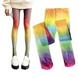 SMTCM Damen Strumpfhose Regenbogen Blickdichte Feinstrumpfhose Farbverlauf Gestreifte Strumpfhosen Dünner Sexy Neon Line Leggings Bunte Pantyhose Nylonstrümpfe für Karneval Mottoparty Kostüm Cosplay