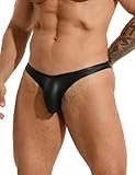 comeondear String Tanga Männer Sexy PU Leder Wetlook Sissy Dessous Reizwäsche Herren Erotische Unterhosen Kunstleder Micro String Große Größen Gay Unterwäsche Slips Thong Schwarz Clubwear L