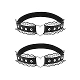alisikee 2 Stück verstellbare Spitze herzförmige Oberschenkelstrumpfband, elastische Beinstrumpfbänder für Frauen, Schwarz, Einheitsgröße