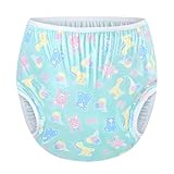 LittleForBig Waschbar Wiederverwendbar Wasserdicht Kunststoff Überhose Windelhülle für Erwachsene - Vollständiger Druck Baby Parade Grün XL
