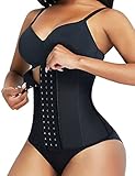 FeelinGirl Waist Trainer Damen Korsage mit 9 Stahlknochen Korsett Waist Cincher Latex Taillenmieder Unterbrust Shaper Body Bauchweg Corsage mit 3 Reihen Haken Schwarz L