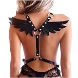 WENTPOL Leder Harness Damen SM Sexy Aushöhlen BH Brustgurt Body Harness Wings Kostüm Punk Gothic Verstellbarer Clubwear Fetisch Erotik Riemenbody Brustgurte Cosplay Party Rave mit Engelsflügel