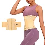 PQWEUU Taillenmieder Korsett Damen Shapewear Taillenformer Atmungsaktives Netz Taillengürtel Bauchdeckenstraffung Korsett Waist Trainer mit Doppelte Stufe 6 Reihen Haken (Beige, XS(40-48KG))
