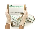 SF Medical Products GmbH Latexhandschuhe 100 Stück Box (L, Weiß) Einweghandschuhe, Einmalhandschuhe, Untersuchungshandschuhe, Latex Handschuhe, puderfrei, unsteril, disposible gloves