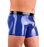 MFMYEE Herren Blauer Reißverschluss handgemachte Nähte Latex Fetisch exotische Herrenunterwäsche Unterwäsche Latex Shorts (M)