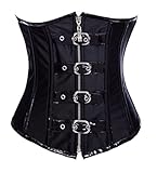 KUOSE Damen Unterbrust Mieder Taillen Korsett Bustier Steampunk Kunstleder Corsage (34-36, Schwarz)