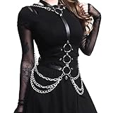 WENTPOL Harness Damen Leder, Sexy Outfit für Damen Party, Body Harness Frauen Leder Gürtel, Damen Sexy Brustgeschirr Punk Erotische Dessous Frau BDSM Harness Kette Fetisch Bondage Geschirr Clubwear