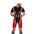 GAYLOP Latex Gummi Catsuit Bodysuit Uniform Herren Sport Uniform Cosplay, schwarz und weiß rot, L