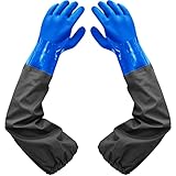 Teichhandschuhe Lang-Fischerhandschuhe-Teichpflege Handschuhe & Arbeitshandschuhe Wasserdicht, PU Handschuhe Sandstrahlen, Beständig Säuren und Laugen, 65cm (Blau)