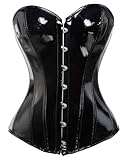 KUOSE Damen Body Shaper Dessous Gothic PVC Kunstleder Corsage Mieder Top Schwarz (Schwarz, 36-38)