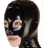 AIYOUBRS Schwarze Latex-Kapuze die Augen und Mund offenbart Gummi-Kopfbedeckung mit Reißverschluss(Size:XXL-73CM)