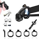 QgLust Harz Chastity Cage Männer Peniskäfig, Keuschheitskäfig Herren aus Premium Silikon mit 4 Penisringe, Imitierte Dildo Keuschheitsgürtel Sissy Sexspielzeug BDSM Fetisch Cock Cage (Schwarz-L)