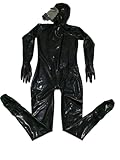 Schwarzer Full Cover Latex Catsuit Fetisch Bodysuits Befestigen Sie die Gasmaske mit abschließbarem Reißverschluss