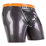 MFMYEE BDSM Männer Schwarzer Reißverschluss Handmade gespleißt Latex Fetisch Exotische männliche Unterwäsche Slips Shorts (as3, Alpha, x_l, xx_l, Regular, Regular)