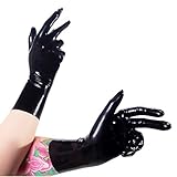 Rubberfashion Latex Handschuhe kurz - Rubber Gloves - Latexhandschuhe für Damen und Herren Paar schwarz 0.4mm M