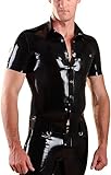 IDOBLO Kurzärmliges Latex-Hemd Mit Frontkragen Aus Latex,Weiss,L
