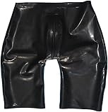 IDOBLO Handgefertigte Herren-Gummihose, Latex-Shorts Für Männer Mit 2-Wege-Schritt-Reißverschlüssen, Lange Beinhose,Schwarz,S