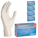 ARNOMED 100x Einweghandschuhe S, Latexhandschuhe Weiß (1x100 Stück), Einweghandschuhe puderfrei, Handschuhe Latex Einweg, Putzhandschuhe, Latex Handschuhe, Einmal-/Einweg-Handschuhe XS, S, M, L & XL