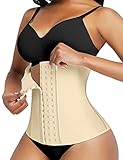 FeelinGirl Damen Taillenmieder Latex von 9 Stahlknochen Ausbildung Korsage Unterbrust Korsett Waist Cincher Waist Trainer mit 3 Reihen Haken Beige L