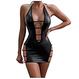 EQWIGKEIT sexy unterwäsche für Frau, Reizwäsche Für Sex Damen, Sexy Latex Catsuit Lingerie Einteilige Unterwäsche Bodysuit Durchsichtige Leder Wetlook Negligee Erotische Dessous Babydoll
