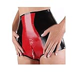 MFMYEE SM Bondage Höschen -Latex Damen Slips Schritt Reißverschluss Gespleißte Farbe Shorts Club Wear Gummihose (M)