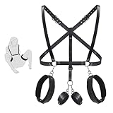 BDSM Sex Bondage Fesseln Set, 3 in 1 Leder Oberschenkel Sling Brust Fesselgurt Hinten Handschellen, Verstellbare Riemen Offene Beine Bett SM Sklave Fetisch Unisex Erwachsene (Fesseln Set)