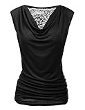 Zeagoo Damen Bluse V-Ausschnitt Spitzen Loose Elegant Oberteile Rüschen Sommer Kurzarm-Shirt Stretch Falten Bluse Oberteil Schwarz XL