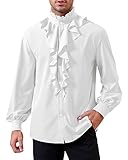 GAMISOTE Herren Mittelalter Hemd Langarm Piraten Rüschenhemd Renaissance Gothic Shirt Viktorian Steampunk Kostüm(Weiß, L)